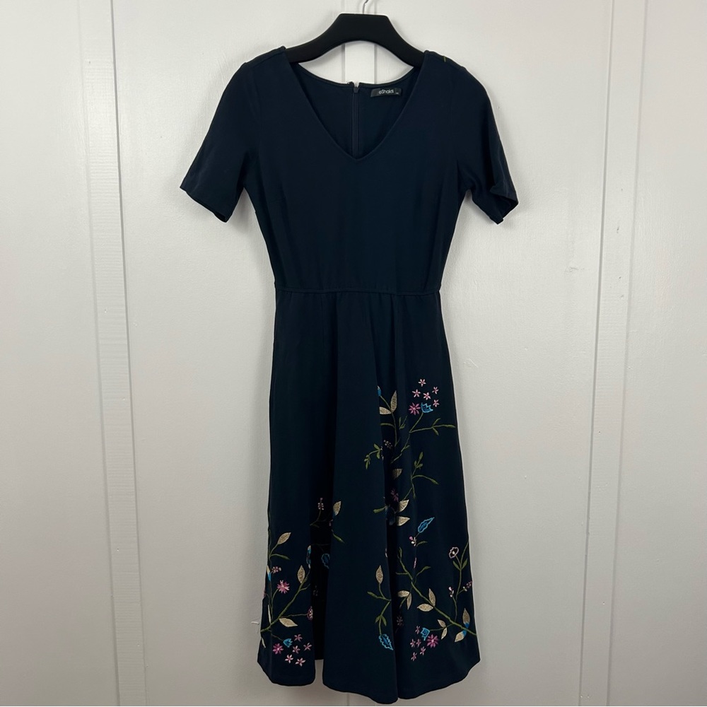 eshakti womens blue floral embroidered aline dress size S